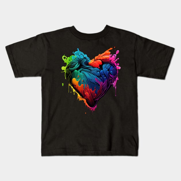 Heartshaped heart in neon colors Kids T-Shirt by Art8085